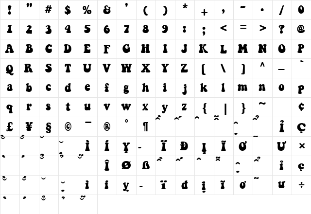VNItruck Regular  glyph index