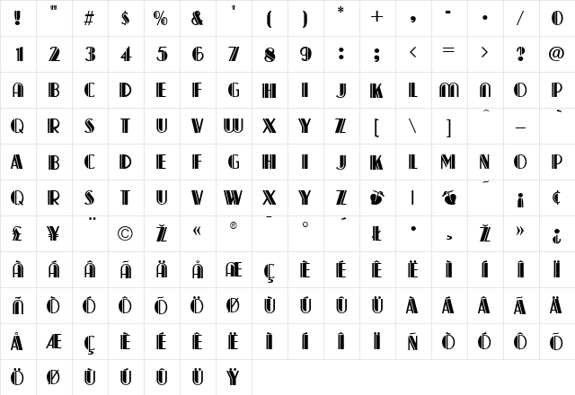 Capitol Regular  glyph index
