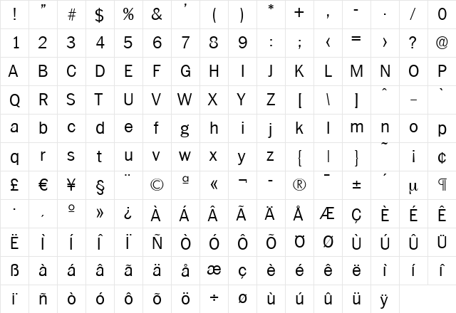 CarlBecker-Light Regular  glyph index