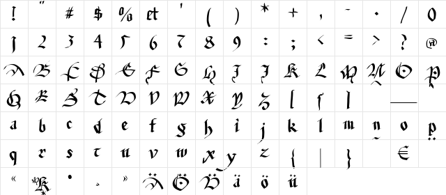 FracturiaSketched Regular  glyph index