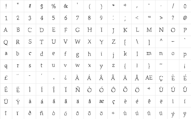 Boublies Regular  glyph index