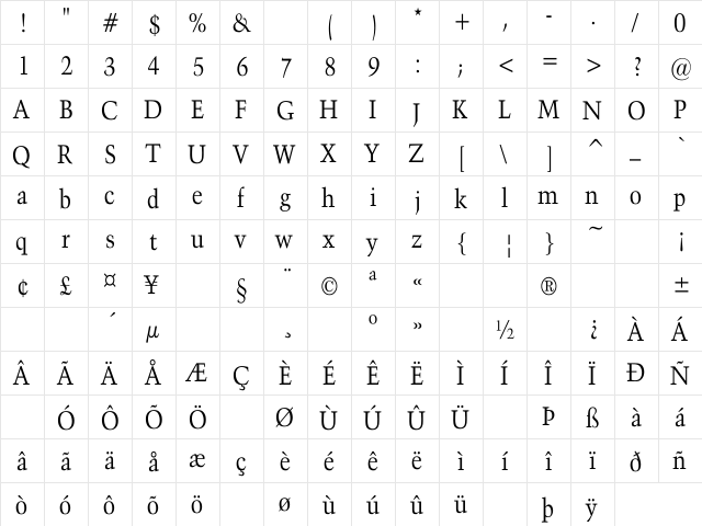 Activa Th Regular  glyph index