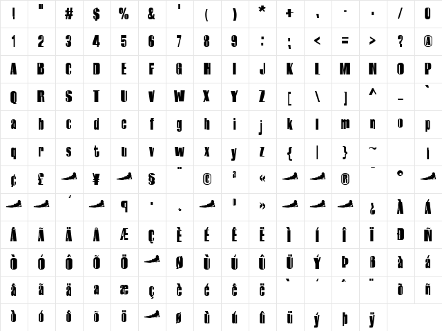 Harlem Bold  glyph index