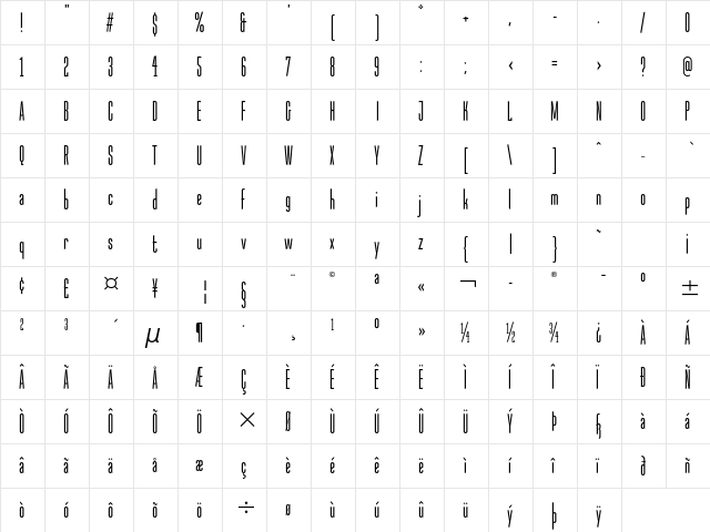 Malstock ITC Std Regular  glyph index