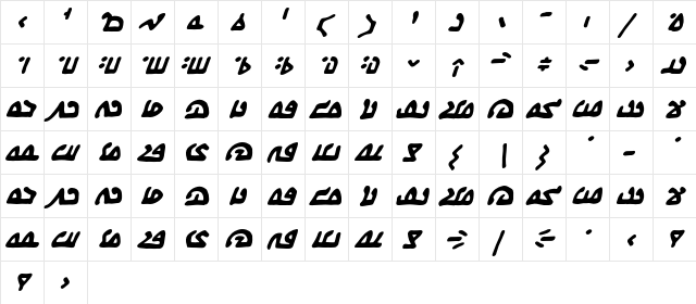 We Come In Peace BB Bold Italic  glyph index