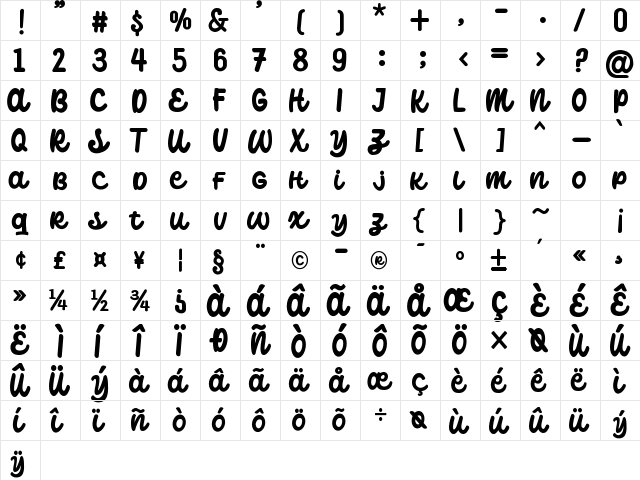 Catterpillar Regular  glyph index