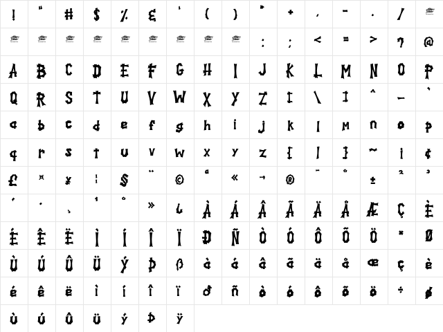 Spooky Hill - Personal Use Regular  glyph index