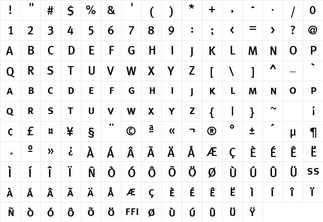 MetaPlusMedium-Caps Regular  glyph index