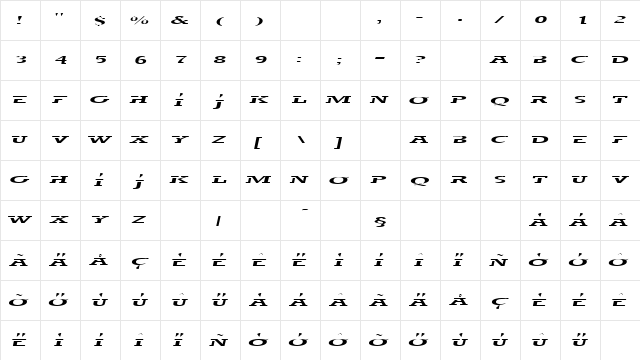 trigan ThinItalic  glyph index