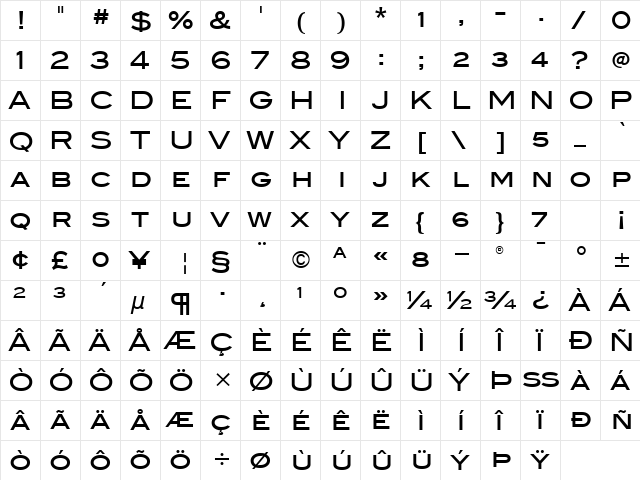 BlairMdITC TT Medium  glyph index