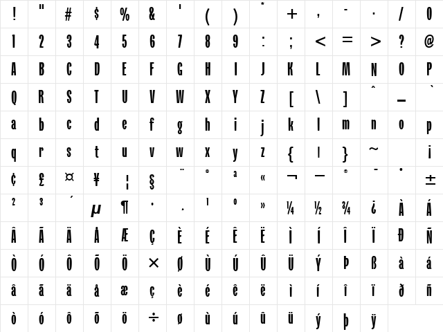 Verkehr ITC TT Regular  glyph index