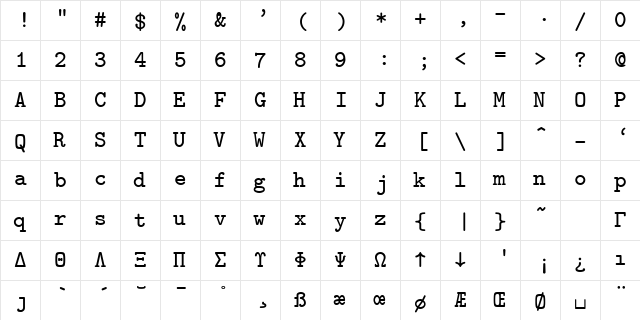 cmtt9 Regular  glyph index