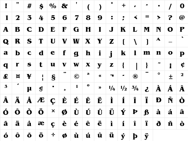 ITC Benguiat Bold  glyph index