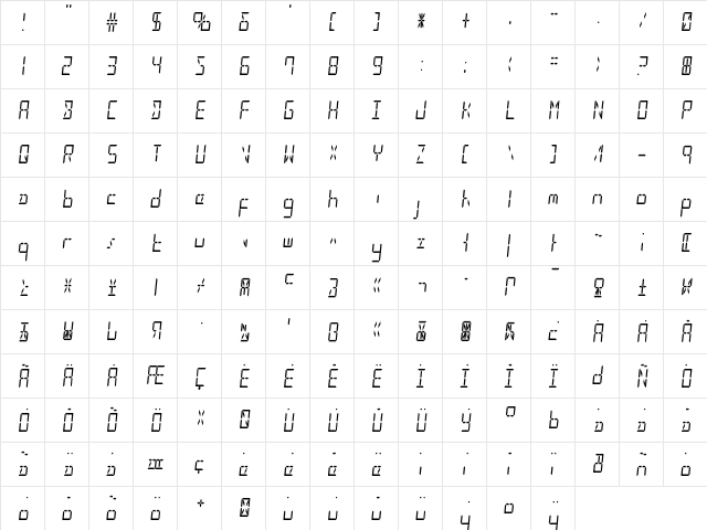 LED Sled Condensed Condensed  glyph index
