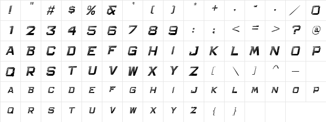 Bachelor Pad Wood JL Italic  glyph index