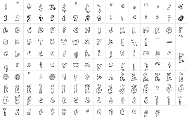 3Dumb Regular  glyph index