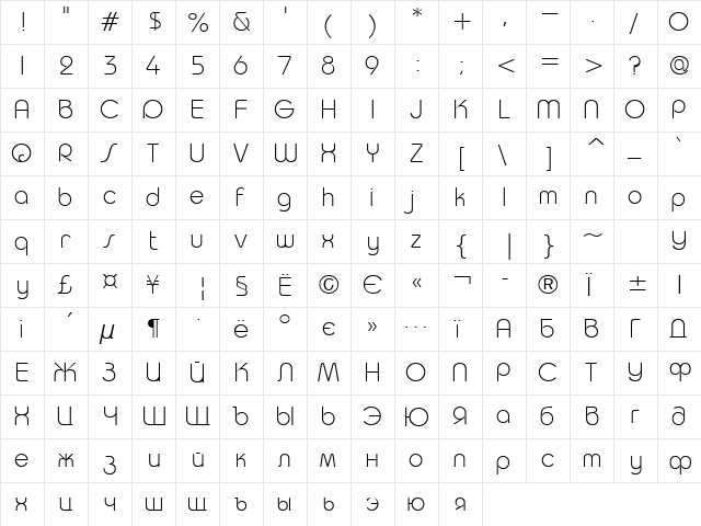 Taurus-Light Normal  glyph index