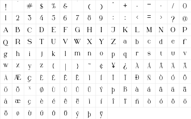 Winchester Regular  glyph index