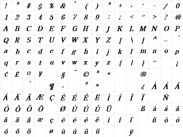 Floyd 2 Bold Italic  glyph index