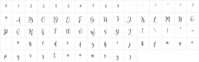 Mariposa Script Demo Regular  glyph index