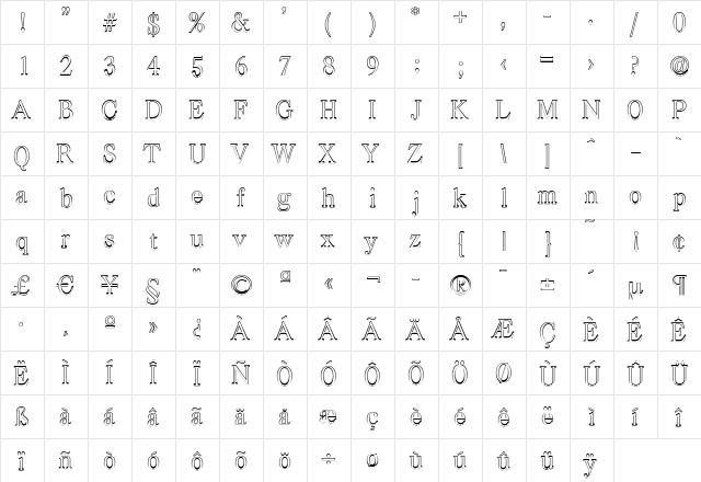 WesleyBeckerOutline-Light Regular  glyph index