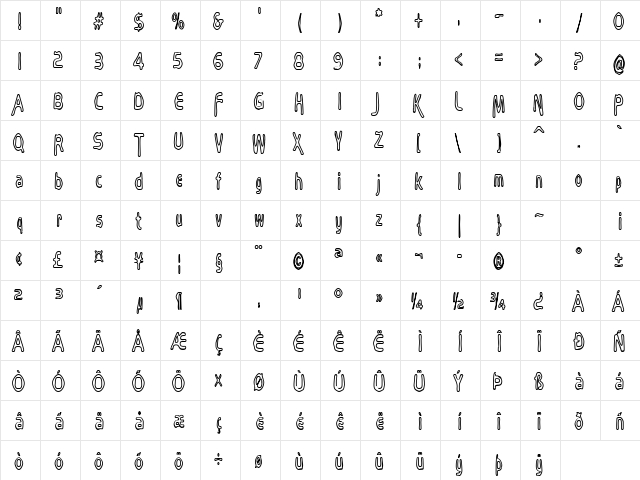 Bubbly Frog Hollow Regular  glyph index