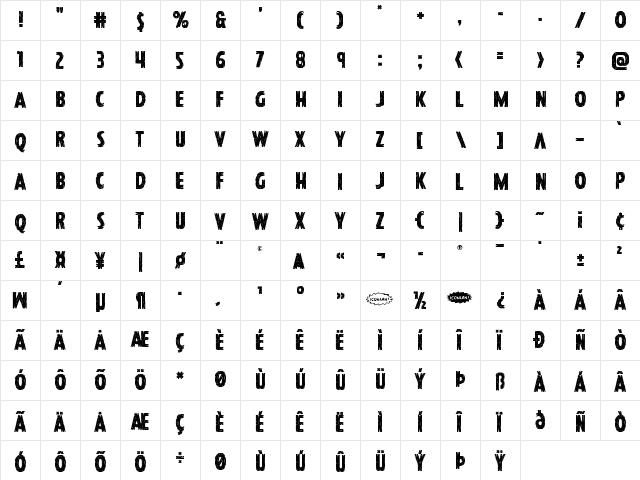 Hanging Tree Staggered Regular  glyph index