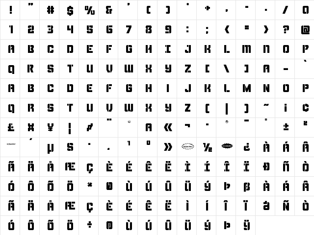 Thunder Trooper Title Regular  glyph index