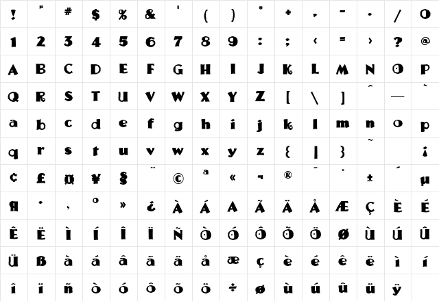 Jeremy Regular  glyph index