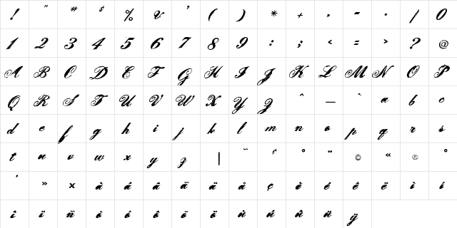 LeScript Bold  glyph index