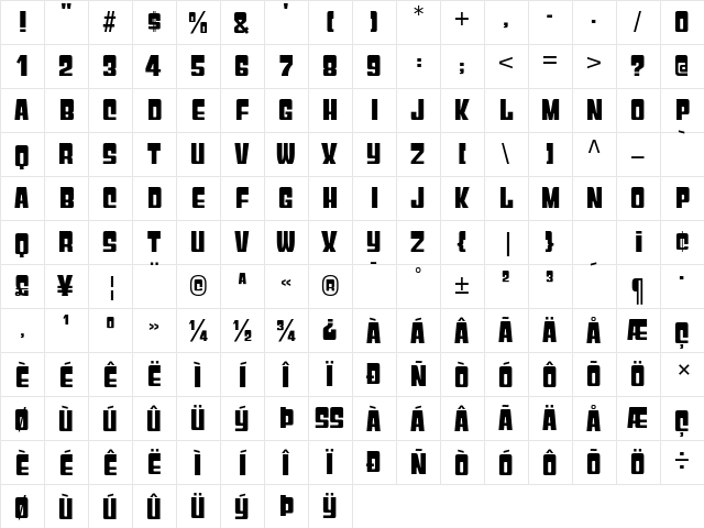 Gyparody Heavy  glyph index