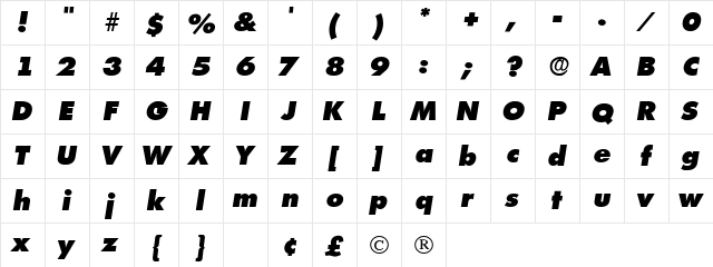 Isomar Display Expanded SSi Expanded Italic  glyph index