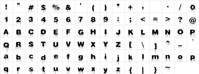 Bleeding Fonts Regular  glyph index
