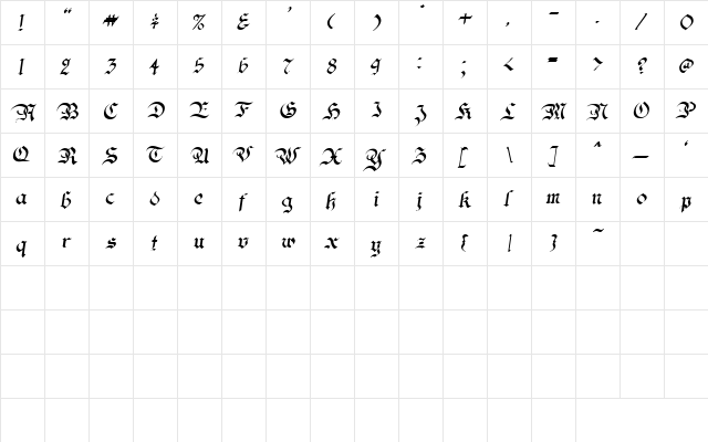 Ladida Oblique  glyph index