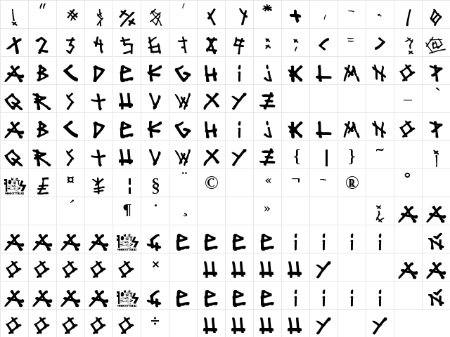 mister bambu Regular  glyph index