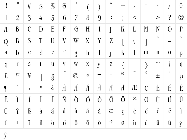 BoberiaLL Medium  glyph index