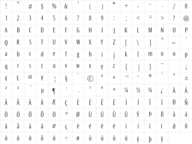 Ocean Sans MT Std Light Cond  glyph index