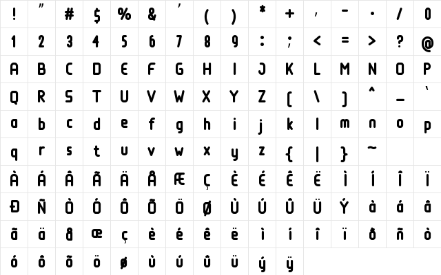 Loja Bold  glyph index