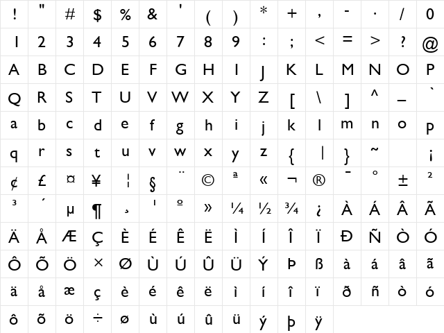 Garrison Light Sans BOLD  glyph index