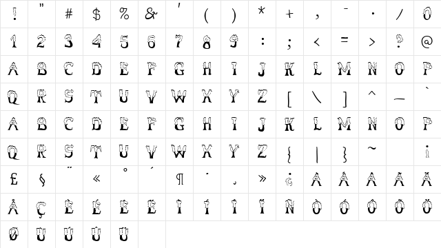 ShadyCharacters Regular  glyph index