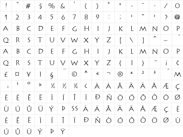 LithographLight Regular  glyph index