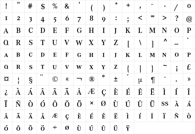 Corporate A Expert BQ Regular  glyph index