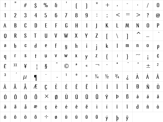 Lennox ITC Book  glyph index