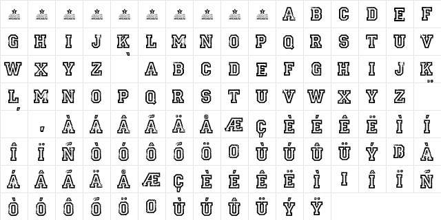 UNIVERSIDAD Regular  glyph index