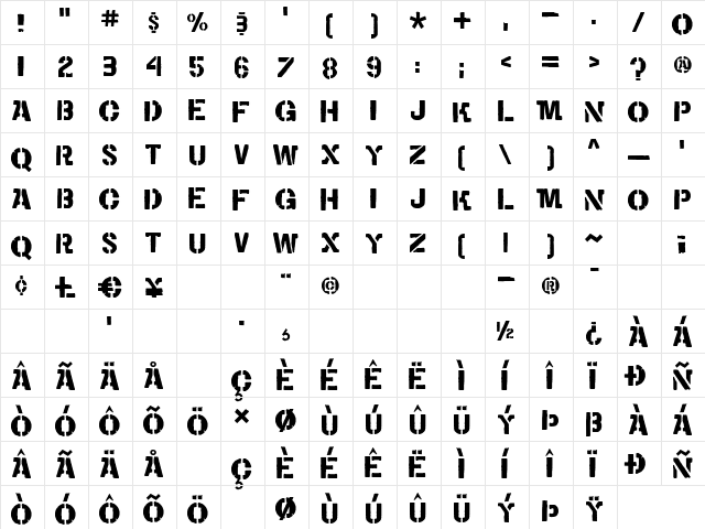 WARNING Regular  glyph index