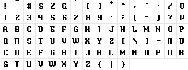 Baxter's Slab Regular  glyph index