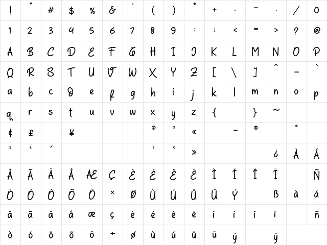 Tello Stick Regular  glyph index