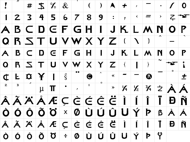 Star Title Regular  glyph index