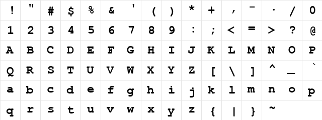 Type Writer B Regular  glyph index
