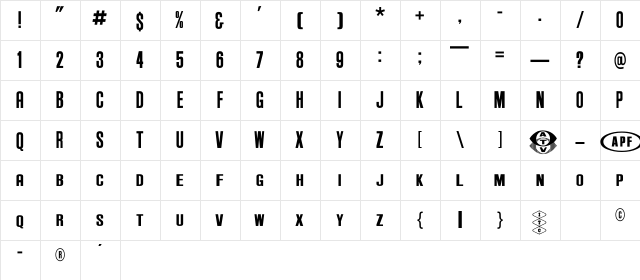 Anderson Supercar Regular  glyph index